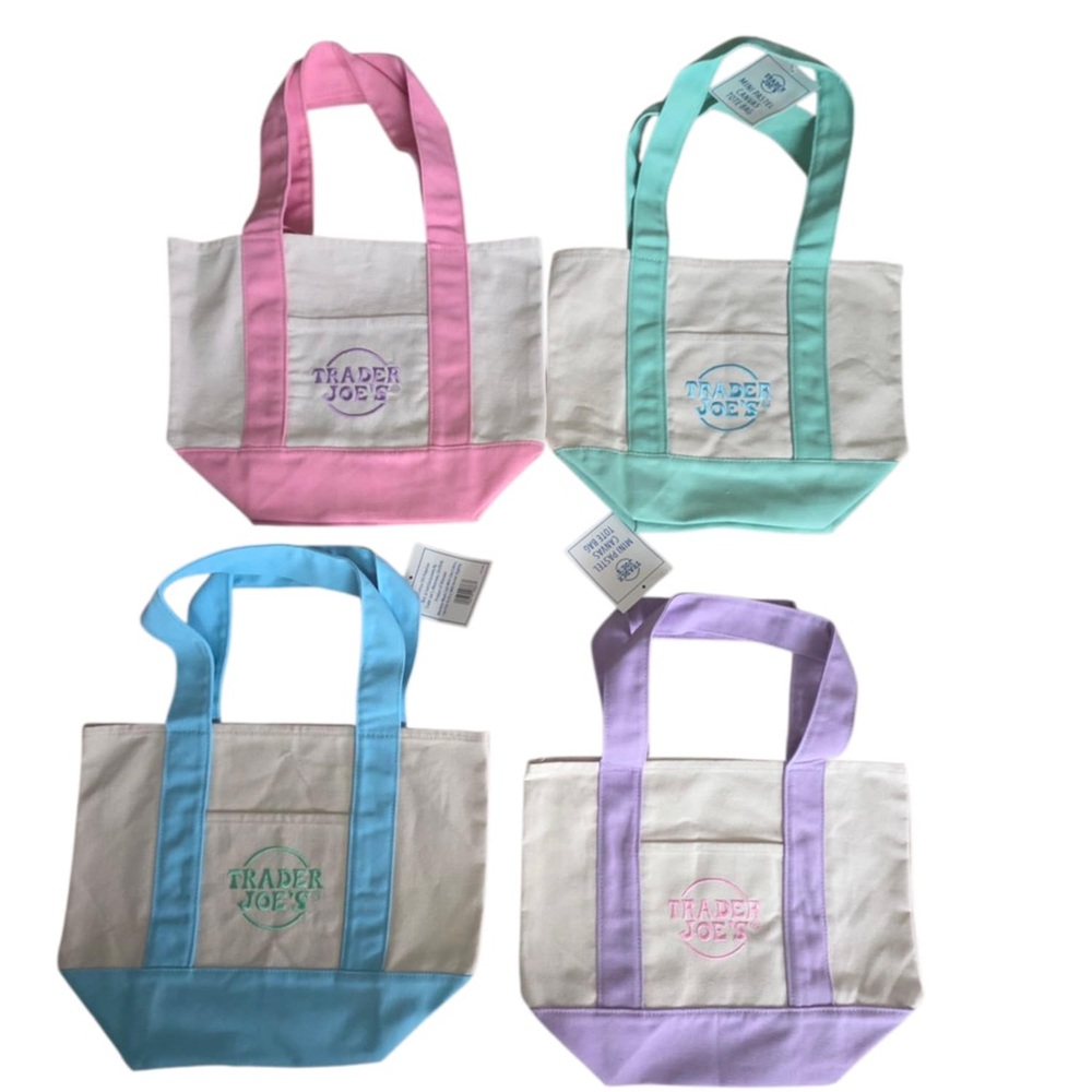 Set Of 4 Trader Joe's LIMITED EDITION Pastel Mini Canvas Tote Bags Easter NWT
